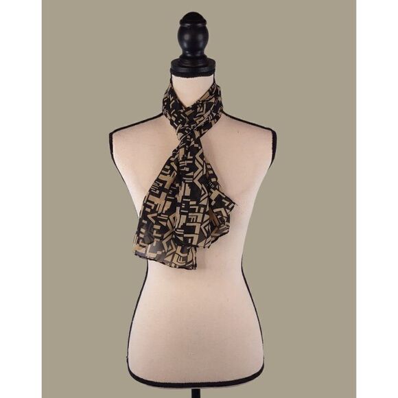 Antthony Originals Black and Beige Geometric Print Scarf 55" long by 10" wide - Picture 2 of 4